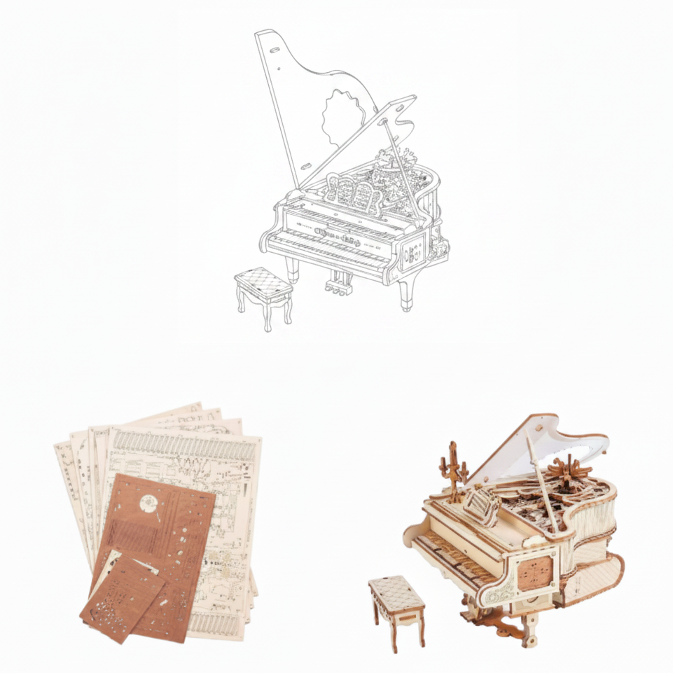 3D Holzpuzzle "Antikes Klavier"