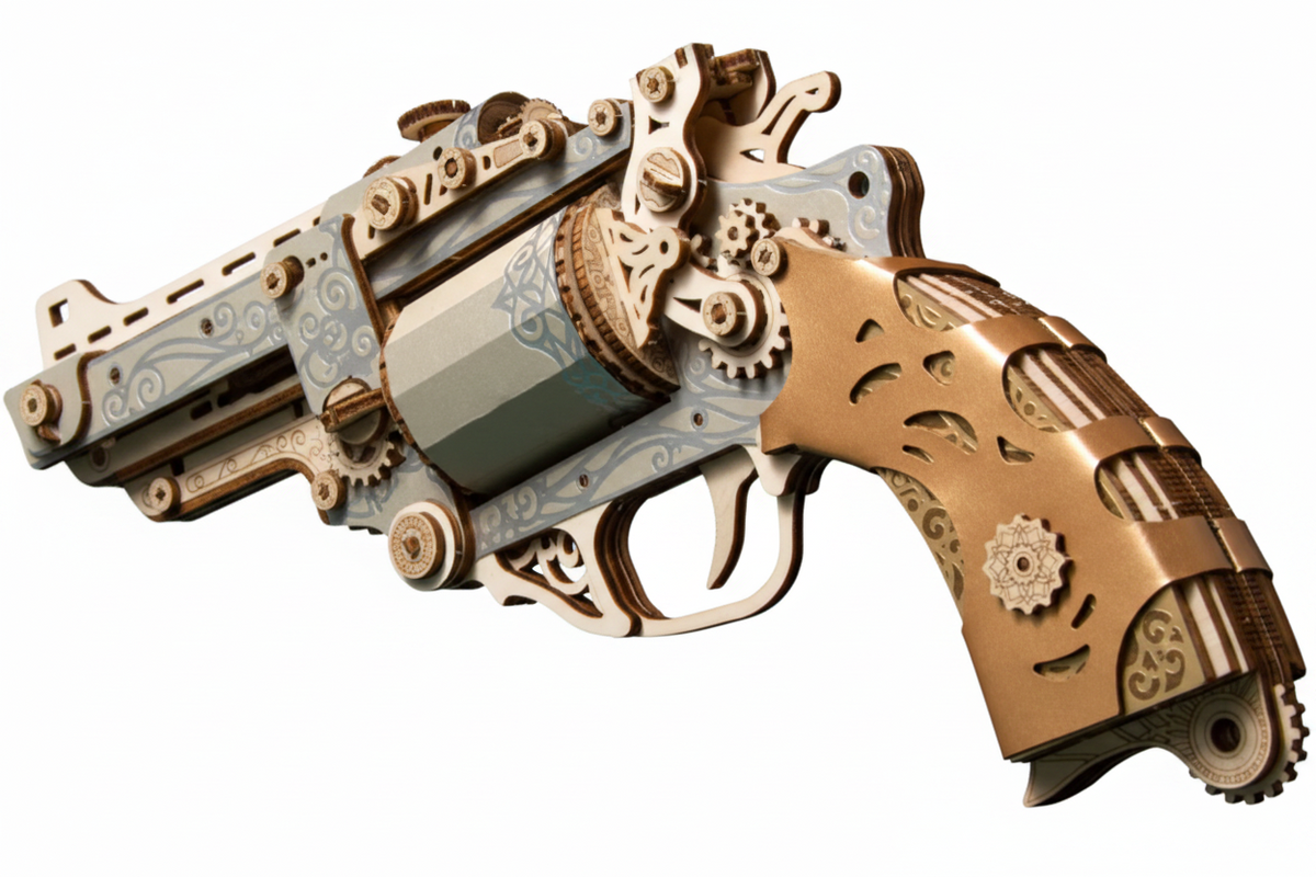 3D Holzpuzzle "Steampunk-Revolver"