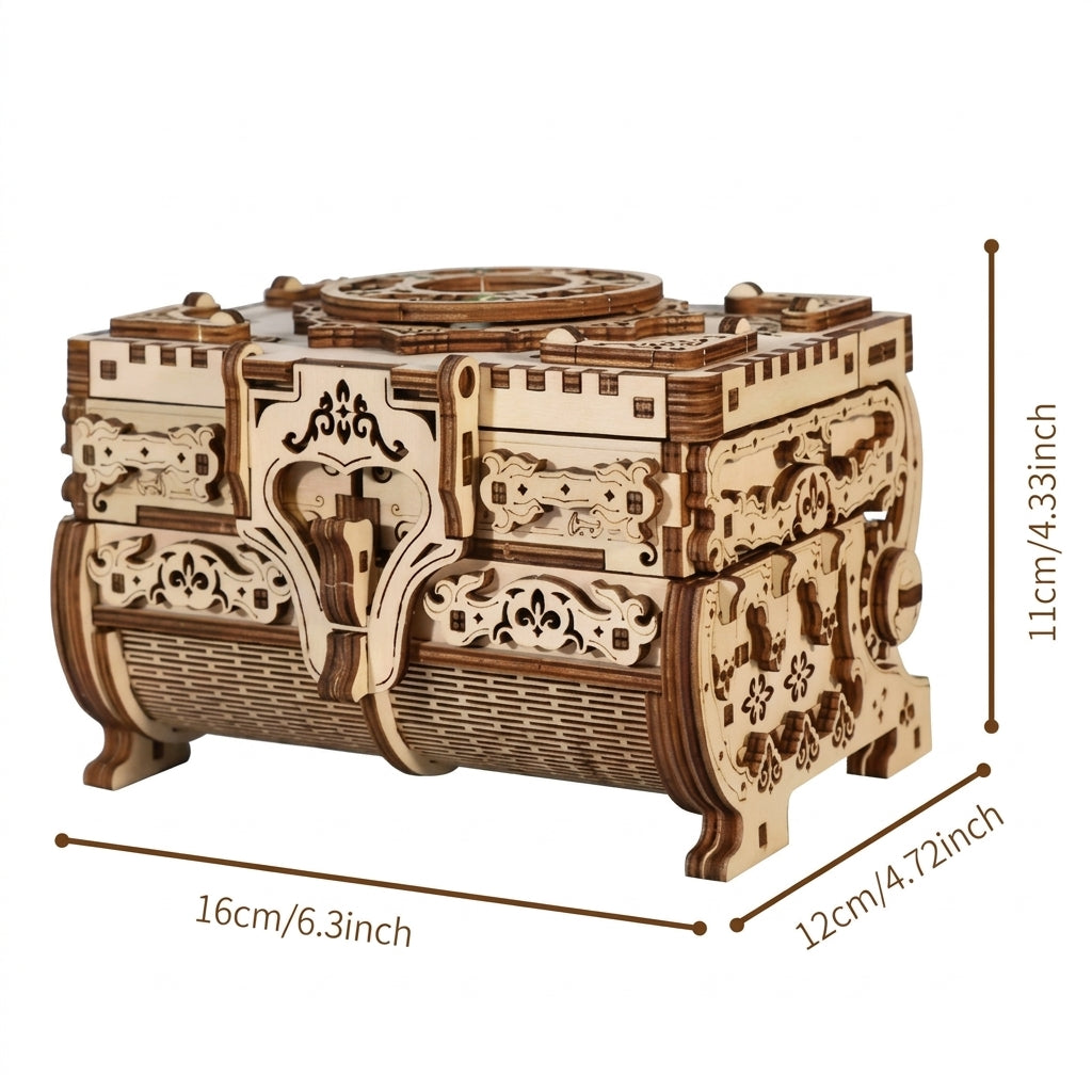 3D Holzpuzzle Antike Schatztruhe, Maßangaben ca. 16 x 12 x 11 cm