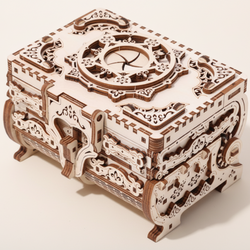 3D Holzpuzzle Antike Schatztruhe, Schmuckkästchen aus Holz, geschlossene Ansicht