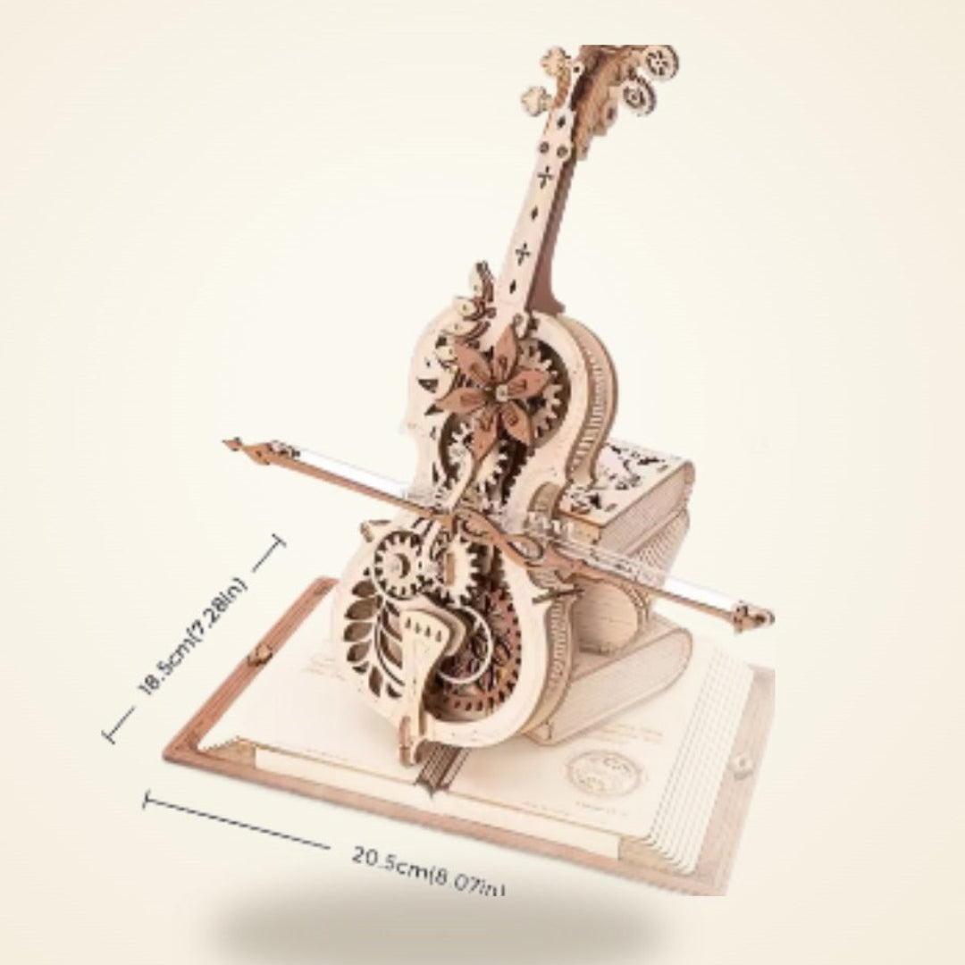 3D Holzpuzzle Violine, freigestellt auf warmem Creme-Hintergrund