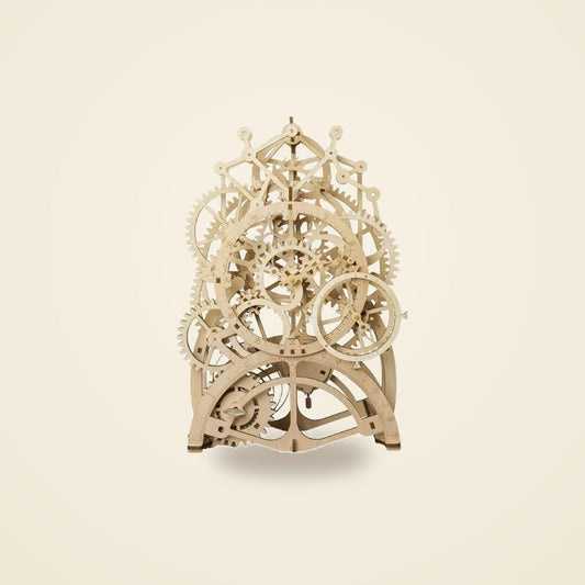 3D-Holzpuzzle Skelett-Pendeluhr mit sichtbarem Zahnradwerk